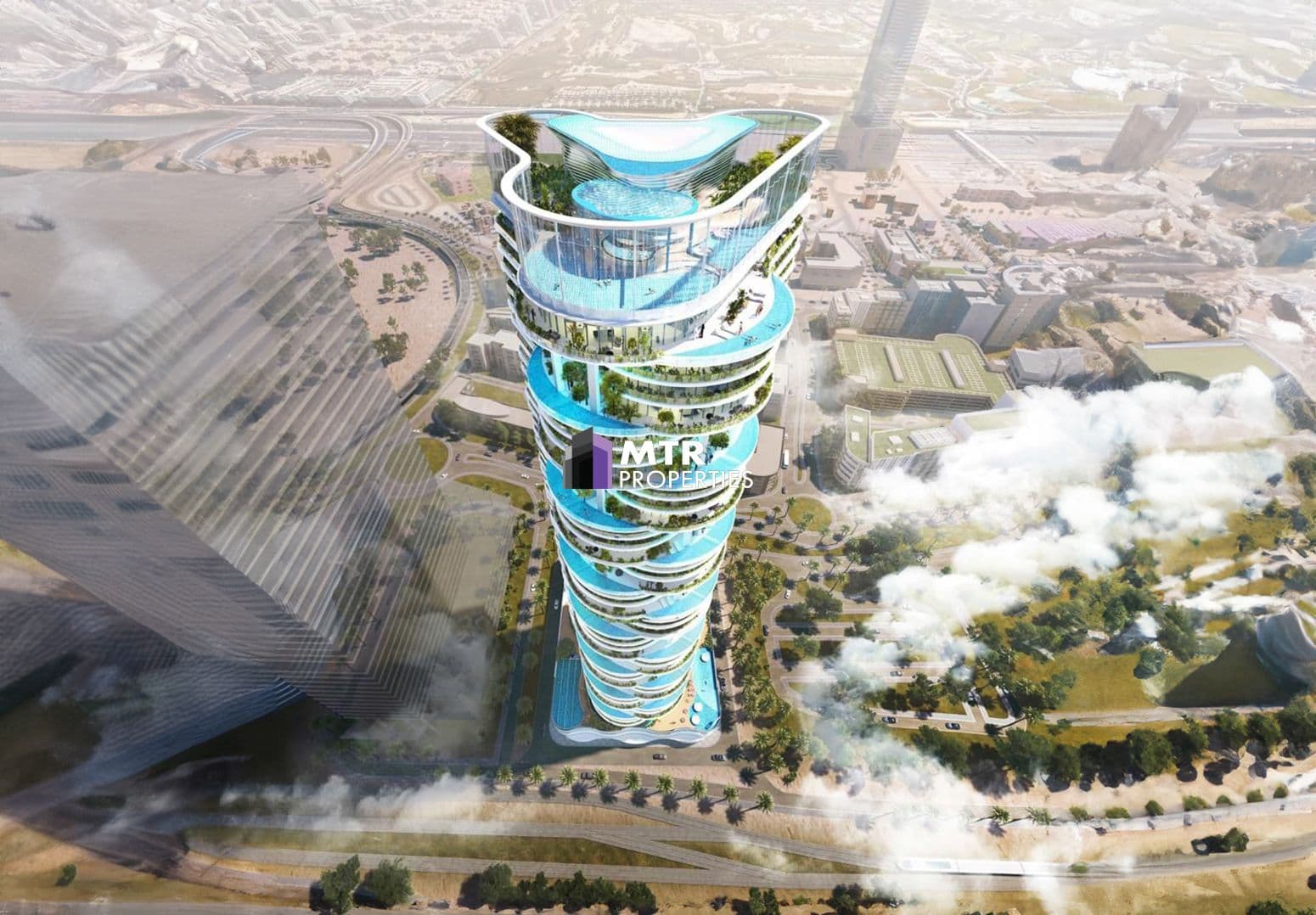 An aerial view of DAMAC Casa Tower