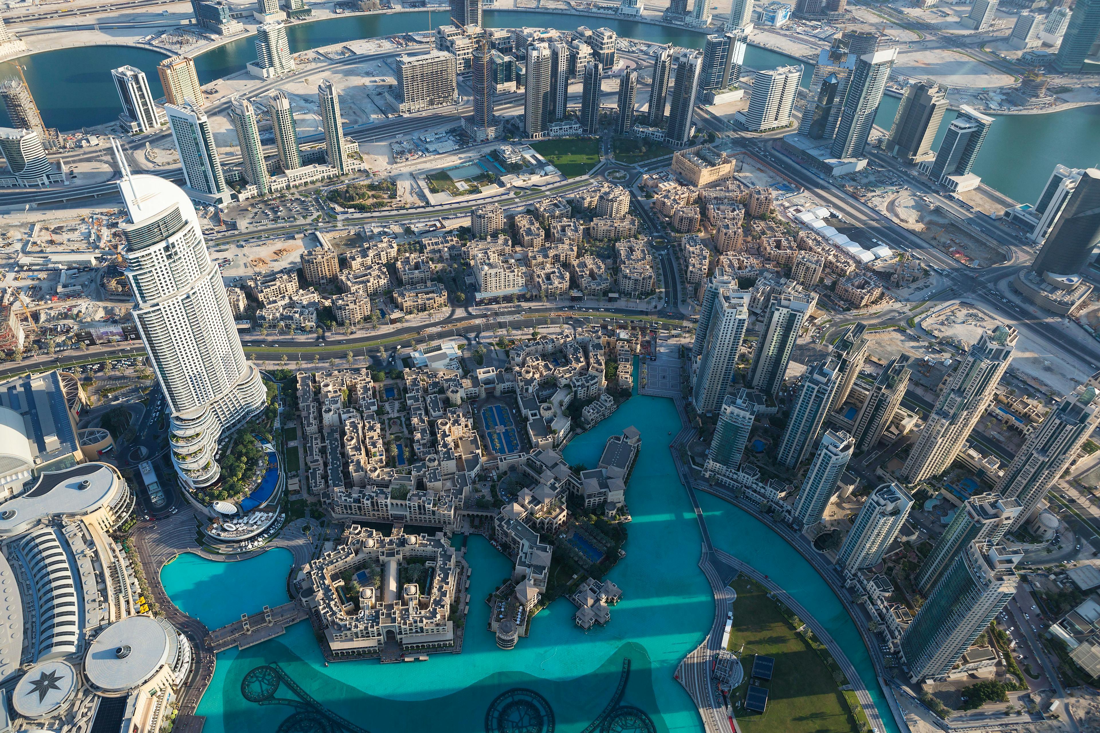 Landscape of Dubai from aerial shot 